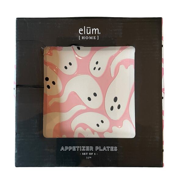 Halloween GHOST Appetizer Plates 7.5in Set of 4 Ceramic Pink & Purple NEW - Picture 9 of 10